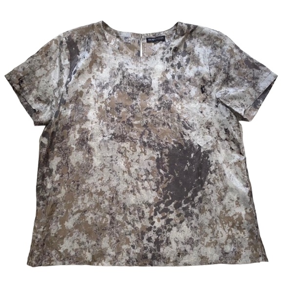 Eileen Fisher Grey Brown Seaspray silk short sleeve T-shirt top - Picture 2 of 7